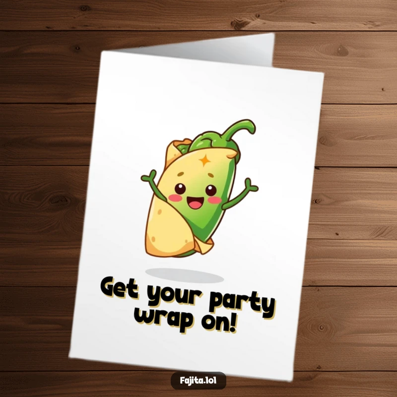 Funny Free Printable Birthday Card: Cheerful Tortilla Hugging Jumping Jalapeño, a Playful Celebration.