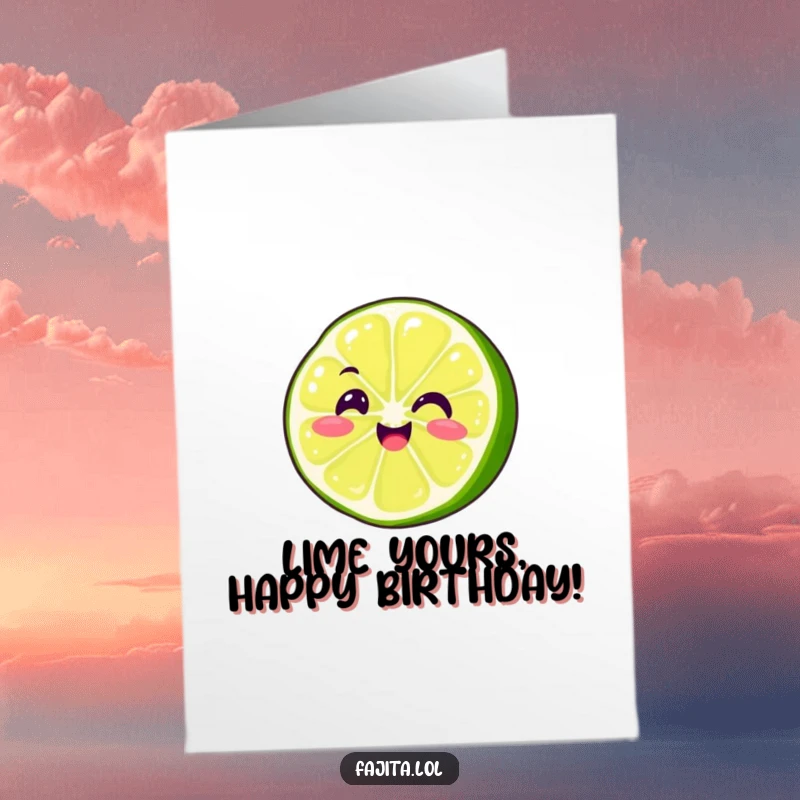 Funny Free Printable Birthday Card: A smiling lime slice humorously wiggling its segments, radiating infectious birthday joy.