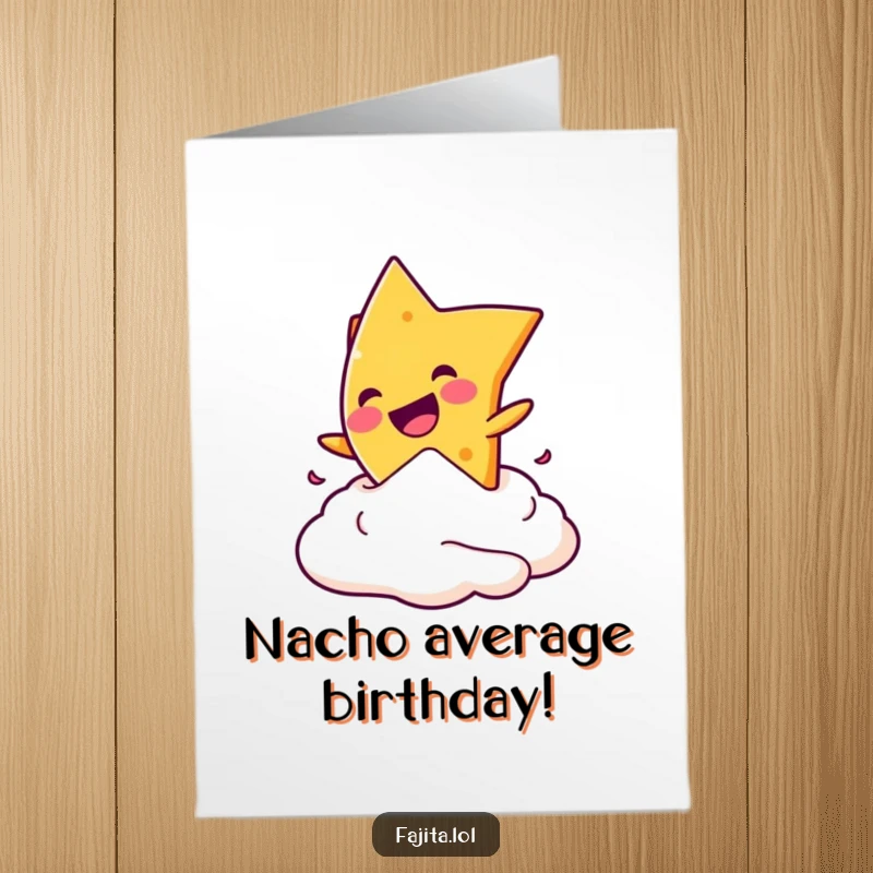 Funny Free Printable Birthday Card: A mischievous nacho chip doing a playful dive into a creamy dollop of sour cream.