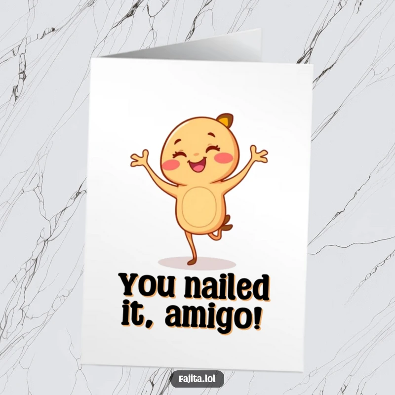 Funny Free Printable Congratulations Card: Energetic fajita doing flamenco, celebrating a major accomplishment with flair.