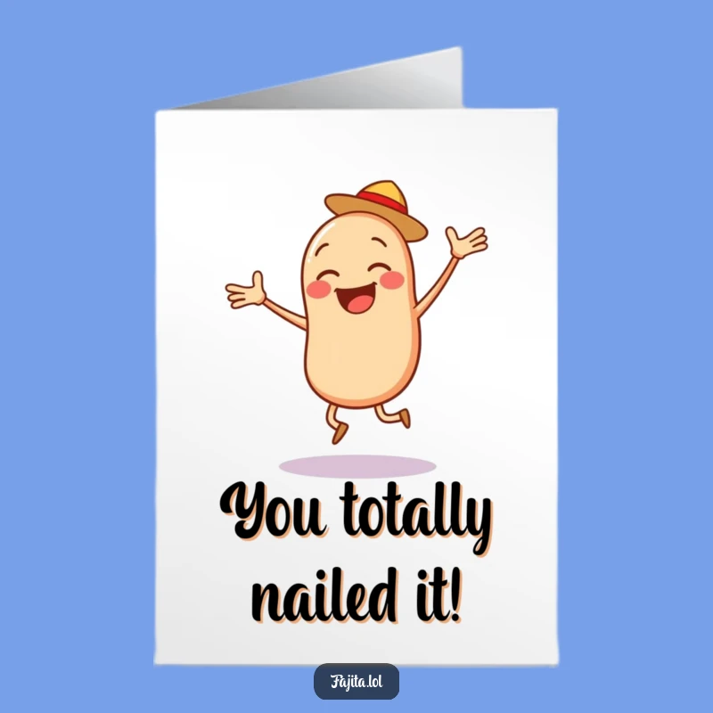 Congratulate them with this active free printable card showing a bean character mid-jump. Easy to print at home for a dynamic message.
