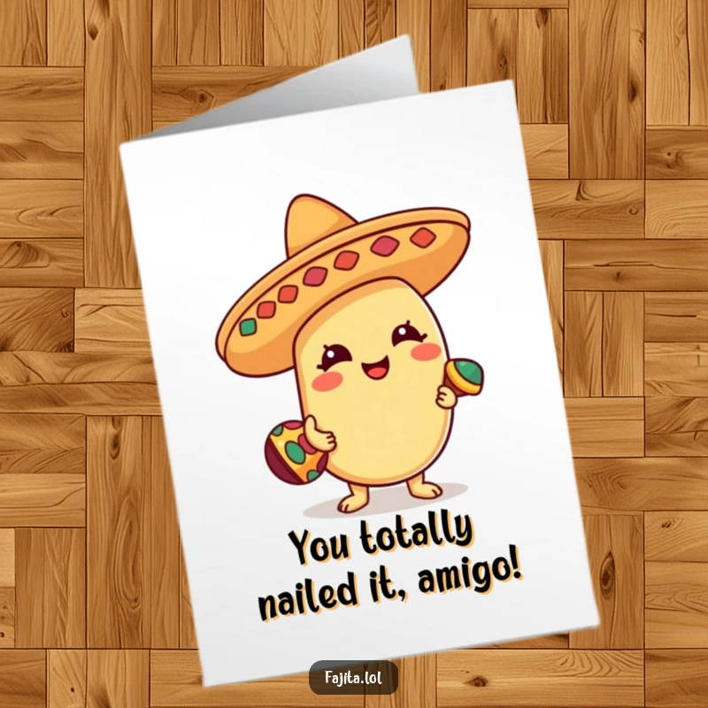 Funny Free Printable Congrats Card: Bean character in sombrero celebrating, a perfect downloadable gift for any achievement.