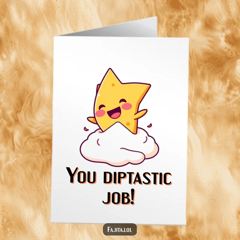 Free Printable Congratulations Card: A mischievous nacho chip performing a fun dive into a dollop of sour cream.