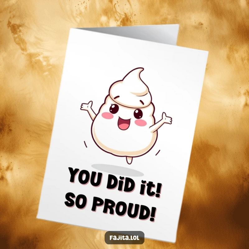 Funny Free Printable Congrats Card: Bouncing sour cream character cheering, a joyful downloadable gift.