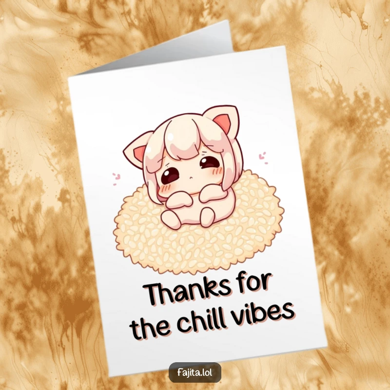 Funny Free Printable Thank You Card featuring a content fajita lounging on a bed of rice.