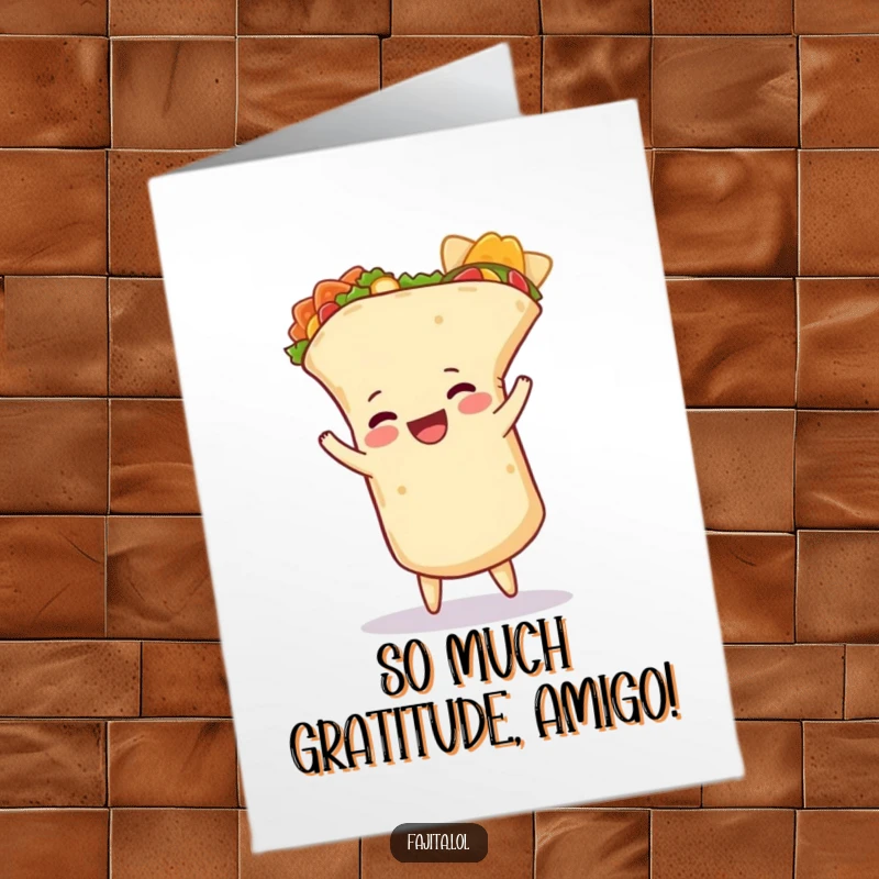 Funny Free Printable Thank You Card: A happy burrito cartwheels with unbound energy, perfect for a grateful message.
