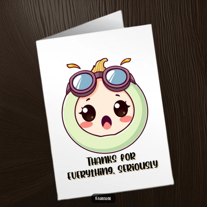 Funny Free Printable Thank You Card: A Surprised Onion Ring Character Wearing Goofy Goggles, Amazed!