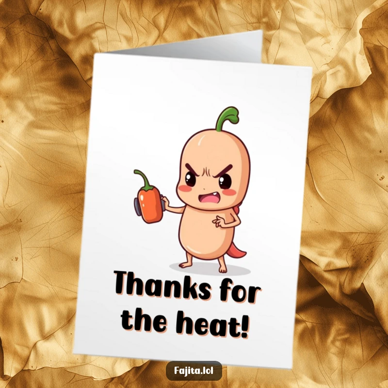 Funny Free Printable Thank You Card featuring a determined fajita lifting a tiny jalapeno dumbbell.