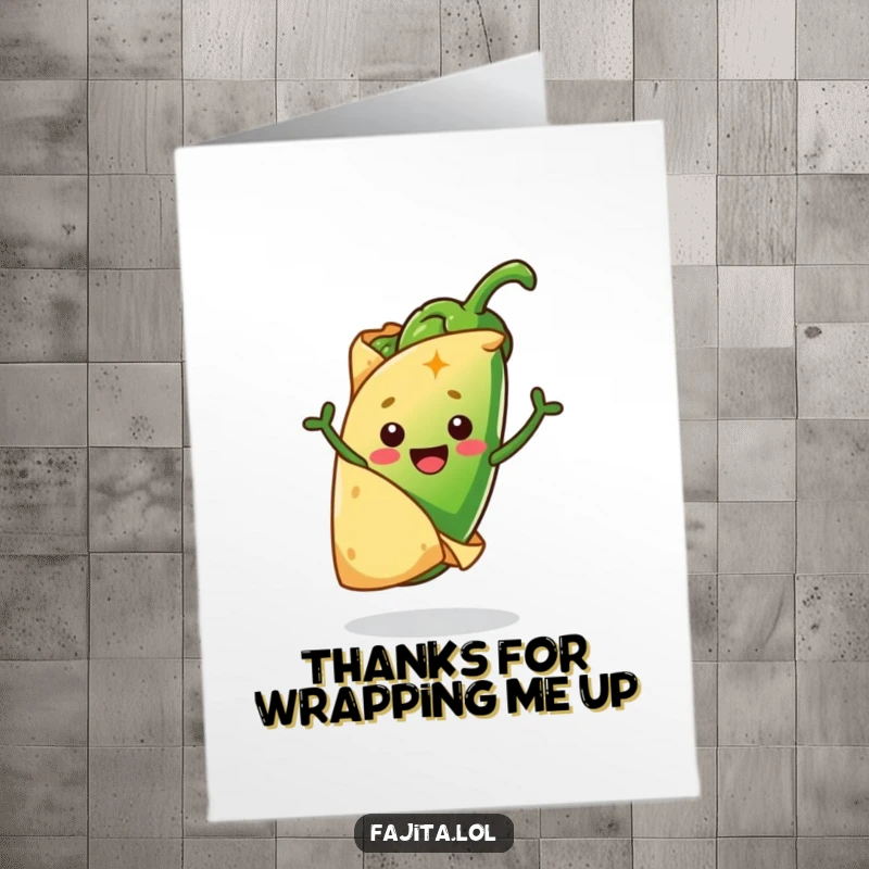 Funny Free Printable Thank You Card: Happy Tortilla Embracing a Lively Jalapeño, a Cute and Spicy Gesture.