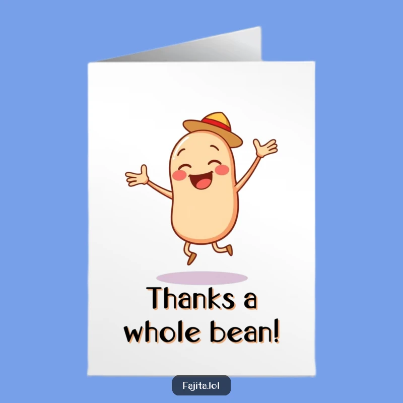 Show your thanks with this bouncy free printable card featuring a bean character in motion. A fun print-at-home way to express gratitude.