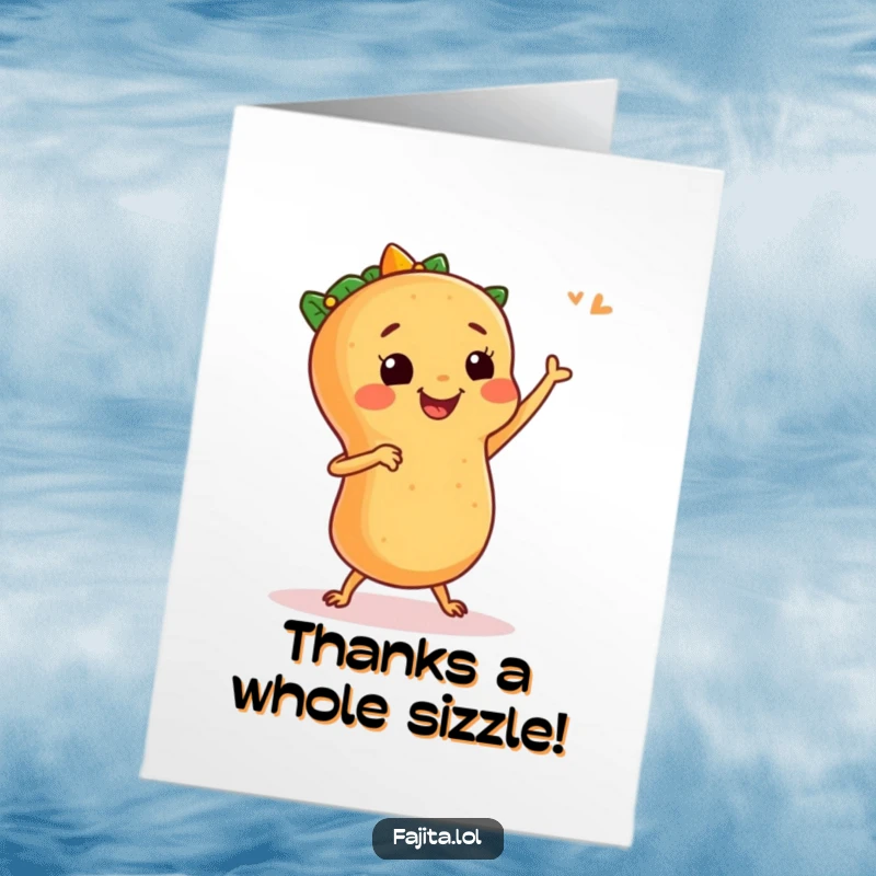 Funny Free Printable Thank You Card with a happy fajita doing a lively salsa dance to express gratitude.