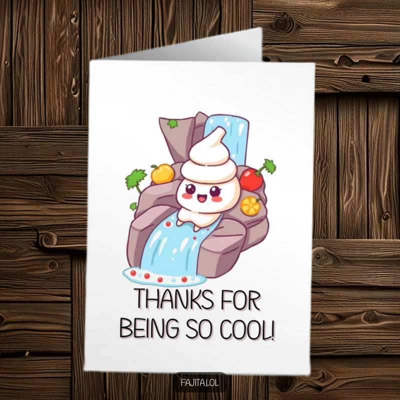 Funny Free Printable Thank You Card: A sour cream dollop character sliding down salsa, conveying thanks for support.