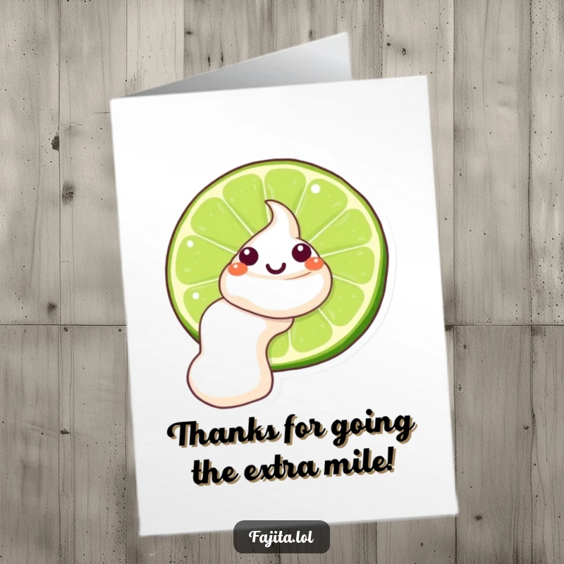 Funny Free Printable Thank You Card of a winking sour cream dollop sliding down a lime, a zesty way to express gratitude.