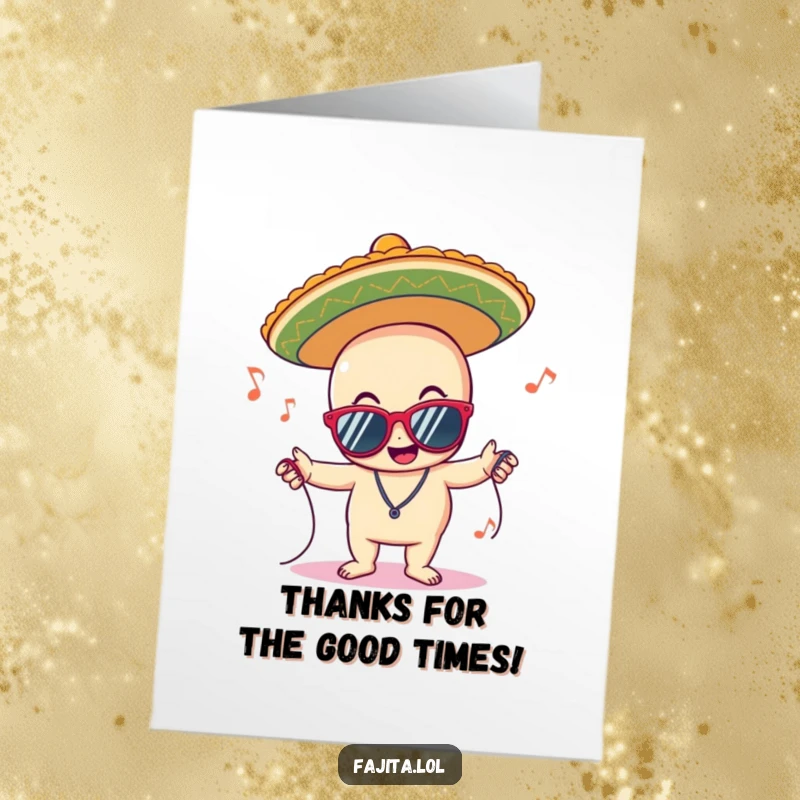 Funny Free Printable Thank You Card: A delighted sombrero character in sunglasses grooving to music, sending a thankful vibe.