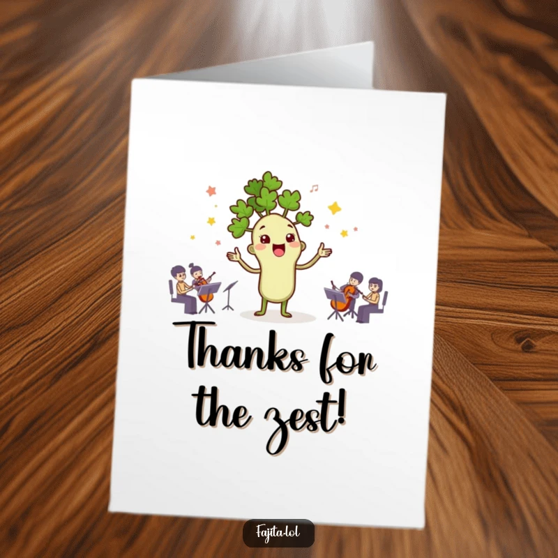 Funny Free Printable Thank You Card: Cilantro conductor giving a grateful bow to a spice orchestra, perfect for a heartfelt thanks.