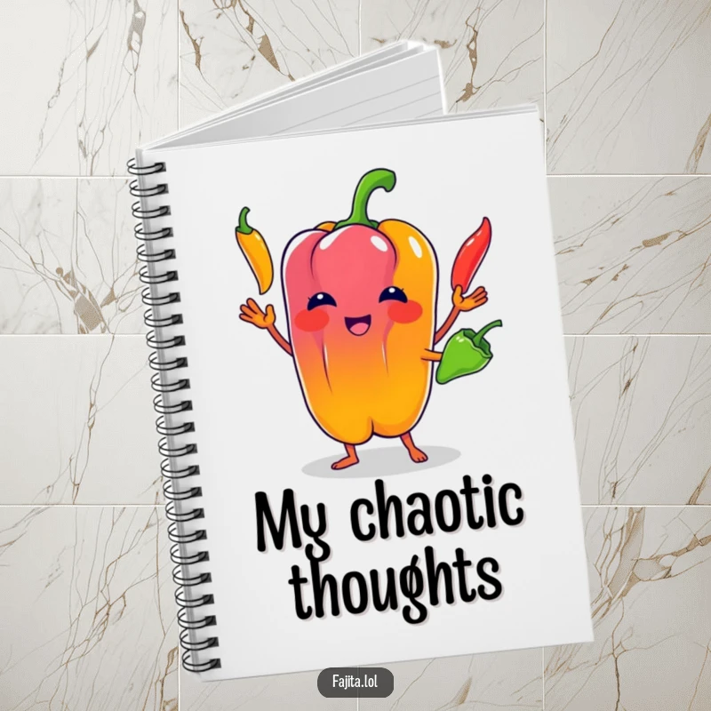 Funny Bell Pepper Notebook: A bell pepper character juggling colorful chili peppers, ideal for jotting down notes and ideas.
