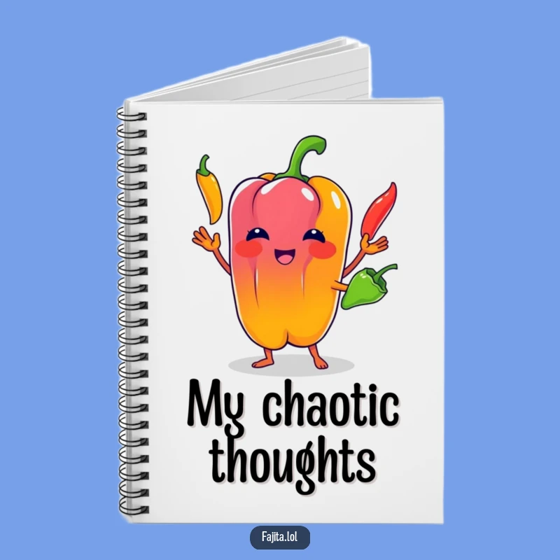 Keep your thoughts organized with this funny notebook featuring a talented bell pepper juggler! Great for notes, sketches, or grocery lists.