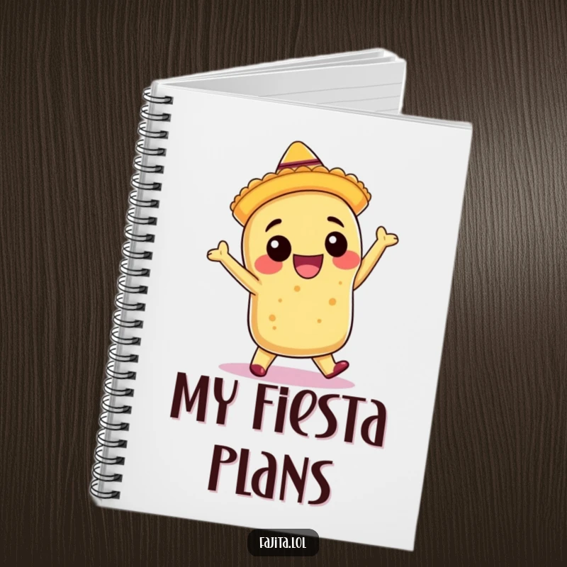 Funny notebook cover showing a burrito in a sombrero mid-salsa dance, inspiring joy and creativity for note-taking.