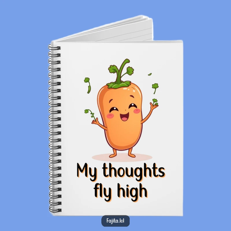 Keep your thoughts organized with a flourish of fun! This notebook features a pepper juggling cilantro for a playful touch.