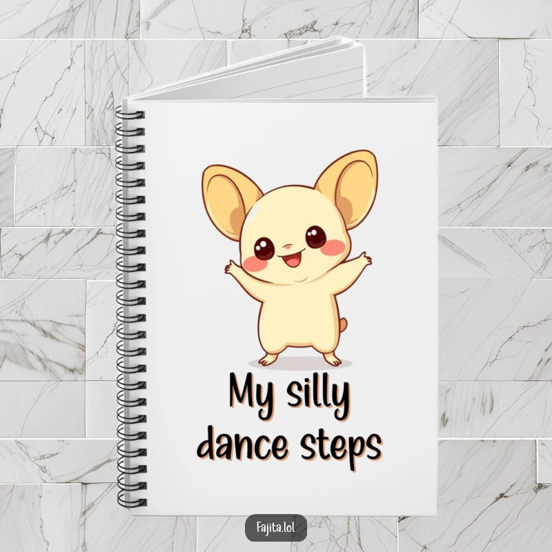 Funny quesadilla notebook featuring a smiling quesadilla with wide eyes doing a silly dance, for writing with cheesy humor.