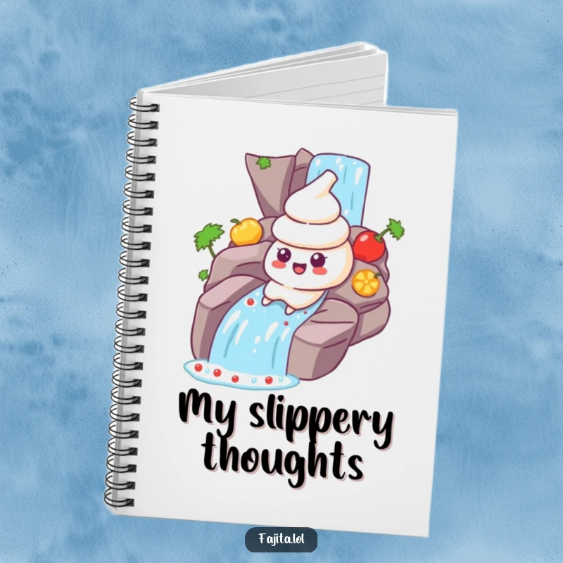 Funny Sour Cream Notebook: A sour cream dollop character sliding down a salsa waterfall, ideal for jotting down notes and recipes.