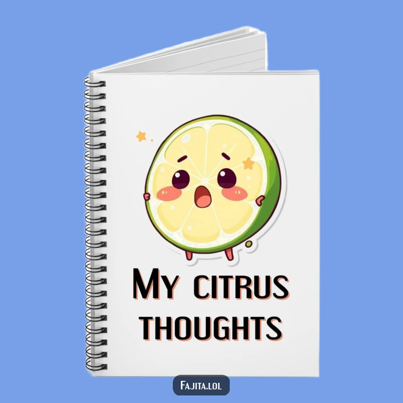 Capture your thoughts and funny ideas in this notebook featuring a surprised lime wedge character being playfully squeezed. Great for students and creatives.