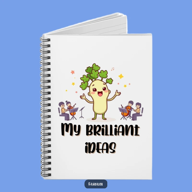 Jot down your culinary genius with humor! This funny notebook features the cilantro conductor, perfect for recipes and notes.