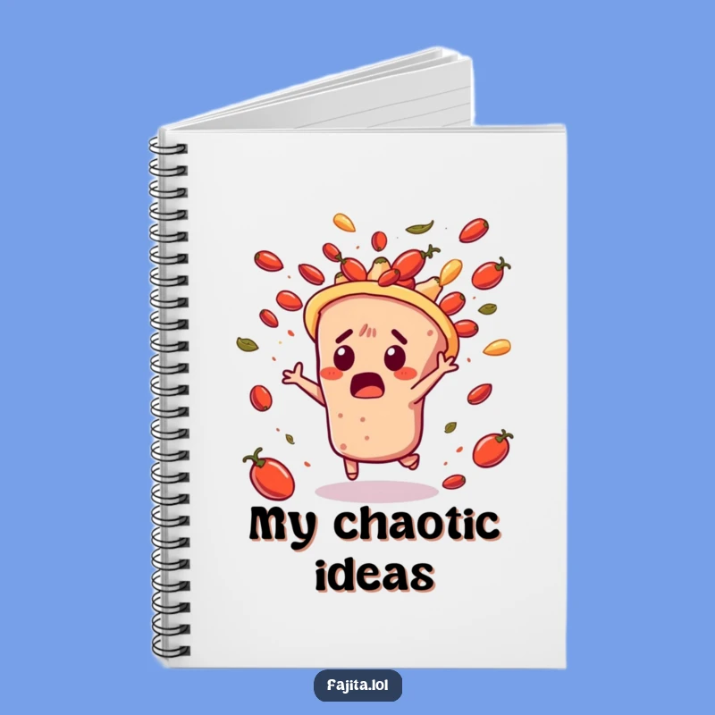 Capture your quick thoughts and surprising ideas in this funny notebook featuring a fajita dodging salsa! Perfect for jotting down notes with a dynamic flair.