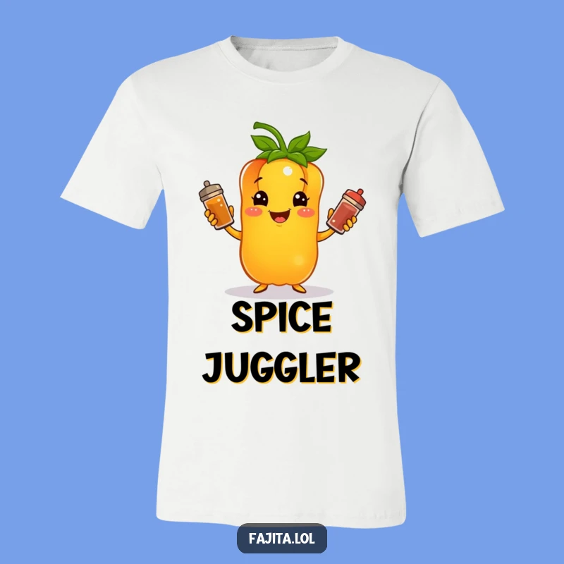 Show off your love for cooking and comedy with this funny bell pepper juggling spices t-shirt. It's a comfortable and comical addition to any wardrobe.