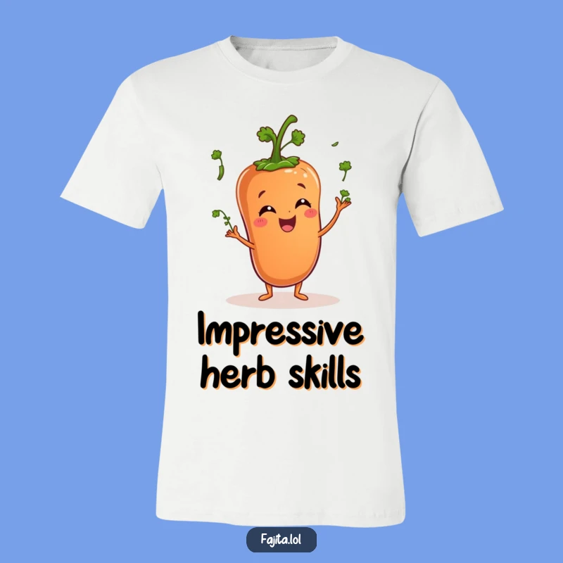 Show off your multi-tasking skills (or just your love for veggies) with this funny tee! A pepper juggles cilantro with cheerful flair.