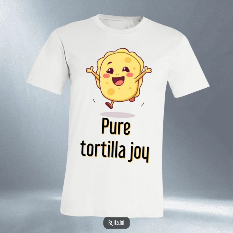 Funny t-shirt showcasing a joyful tortilla character doing a cheerful cartwheel, embodying pure happiness and a love for movement.