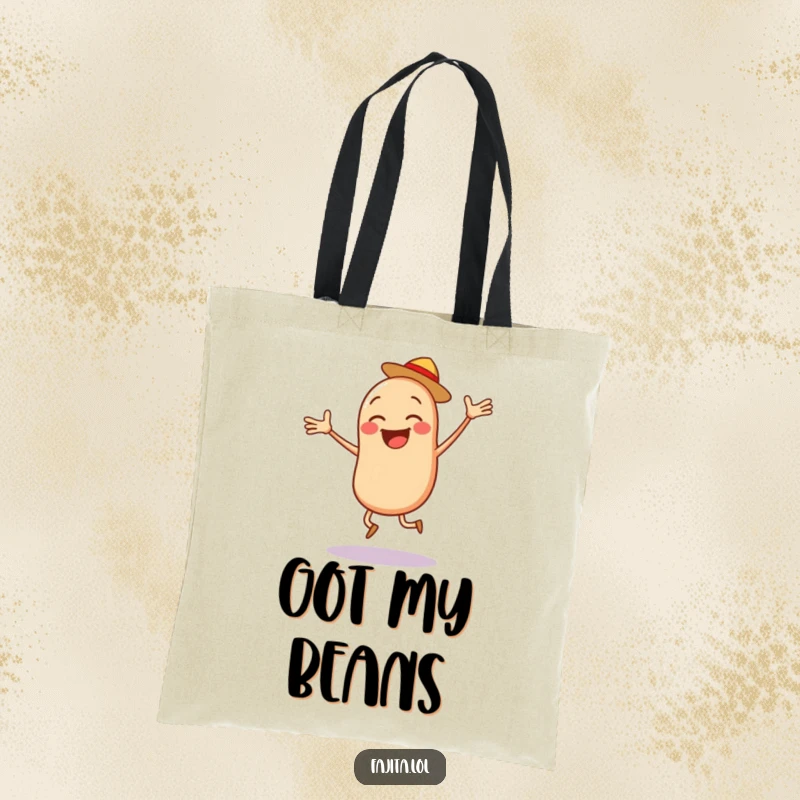 Funny Bean Salsa Tote Bag, a jumping bean character with salsa, ideal for carrying essentials with energetic flair.