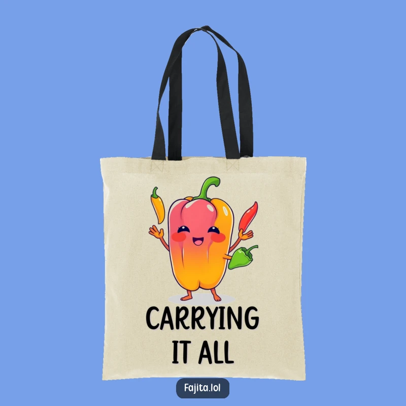 Make grocery runs more fun with this funny tote bag showcasing a bell pepper’s juggling prowess! Sturdy and stylish for everyday use.