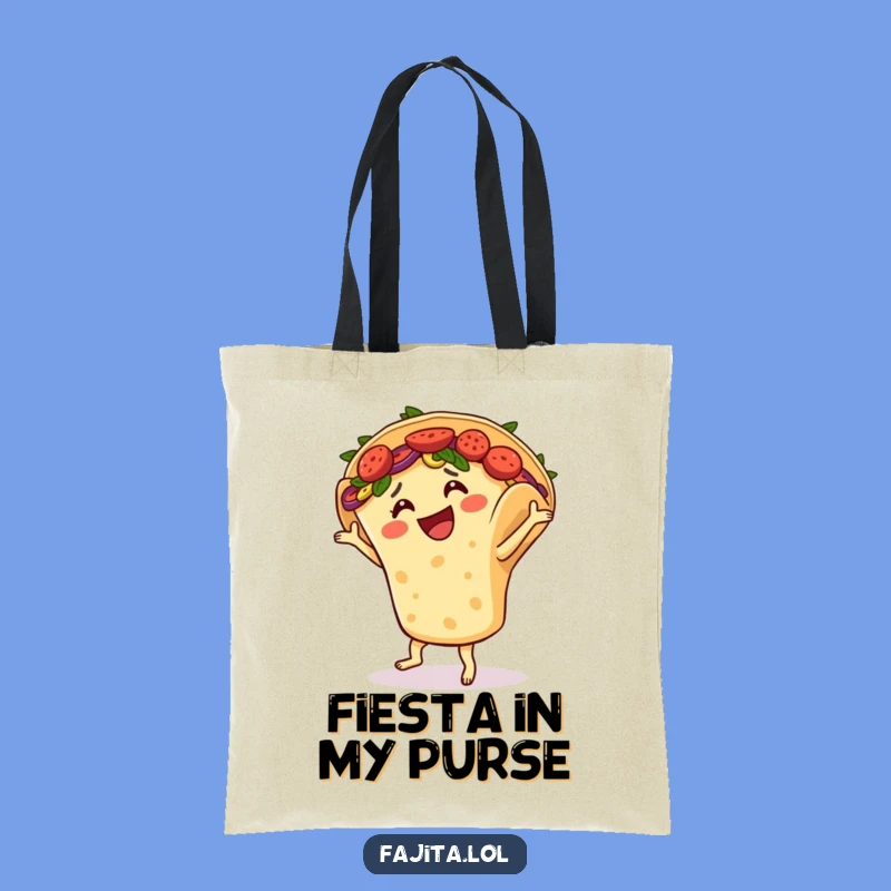 Tote your essentials with a side of smiles thanks to this funny bag! It features a fajita busting a move, ready for any culinary adventure.