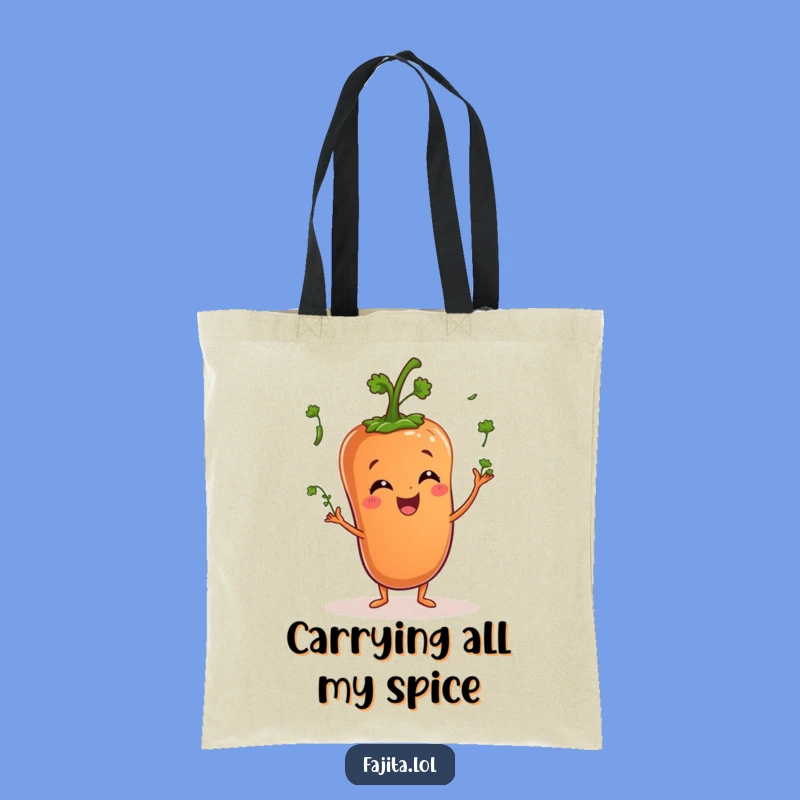 Haul your groceries or essentials with a smile using this funny tote! A pepper juggling cilantro adds a touch of kitchen charm.