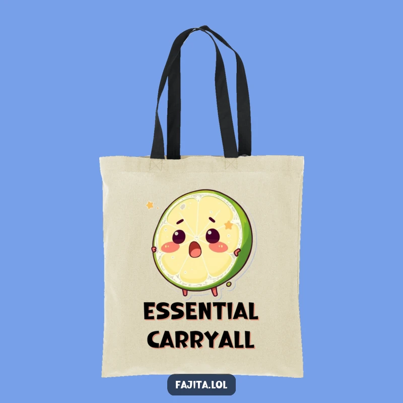 This spacious tote bag features a surprised lime wedge character being playfully squeezed. A funny and practical accessory for your daily errands.