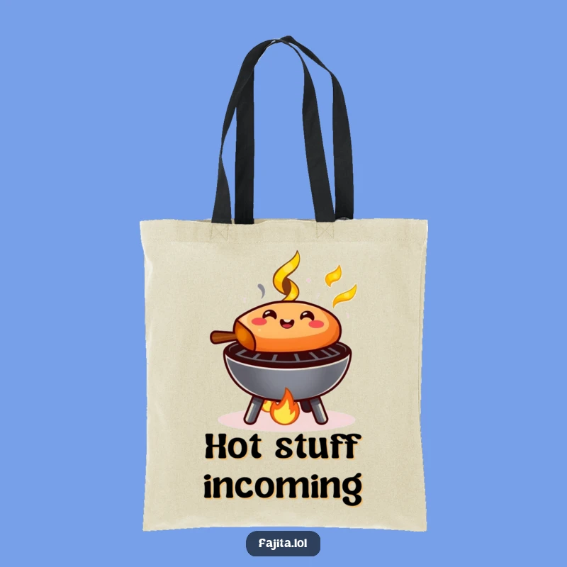 Take your love for grilling wherever you go with this funny tote bag featuring a happy sizzling fajita! Practical for shopping, perfect for picnics.