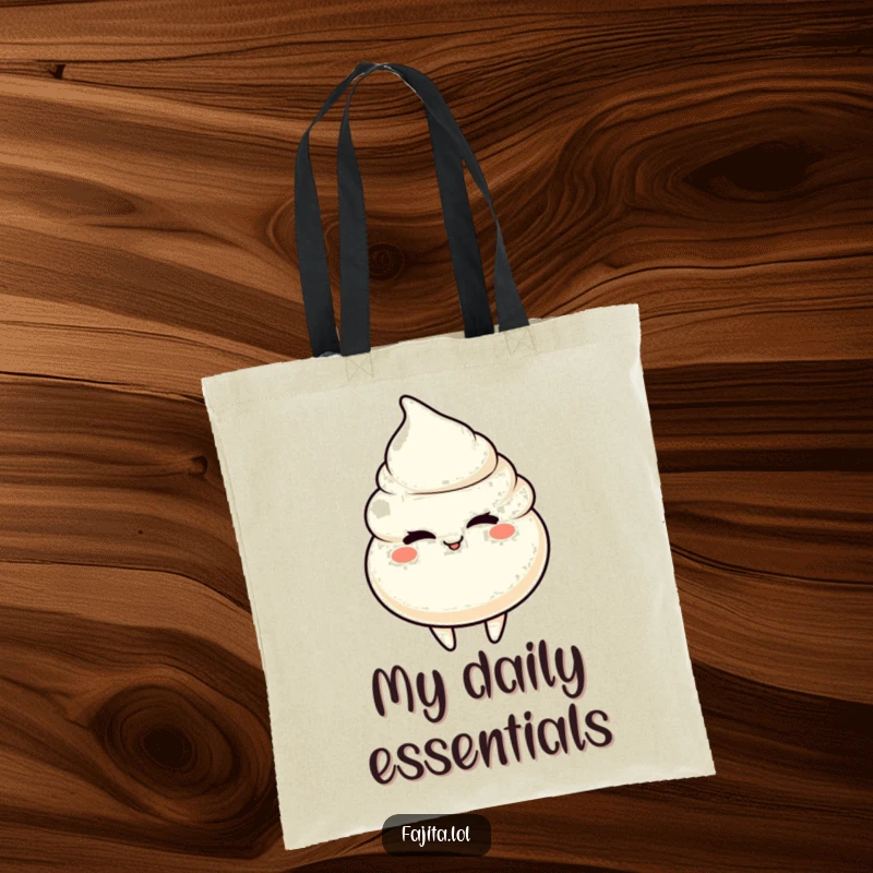 Funny tote bag with a sour cream dollop character giving a playful wink, ready for shopping trips.